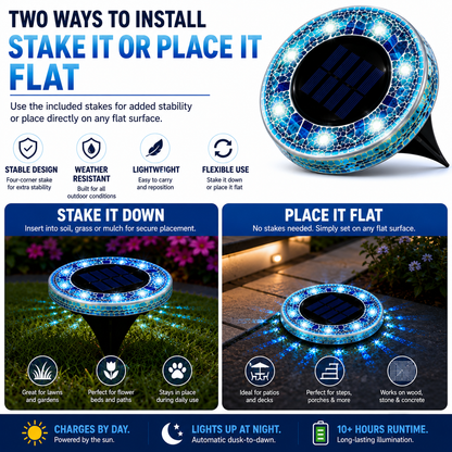 Solar Stained Glass Mosaic Disk Lights for Outdoor Pathways