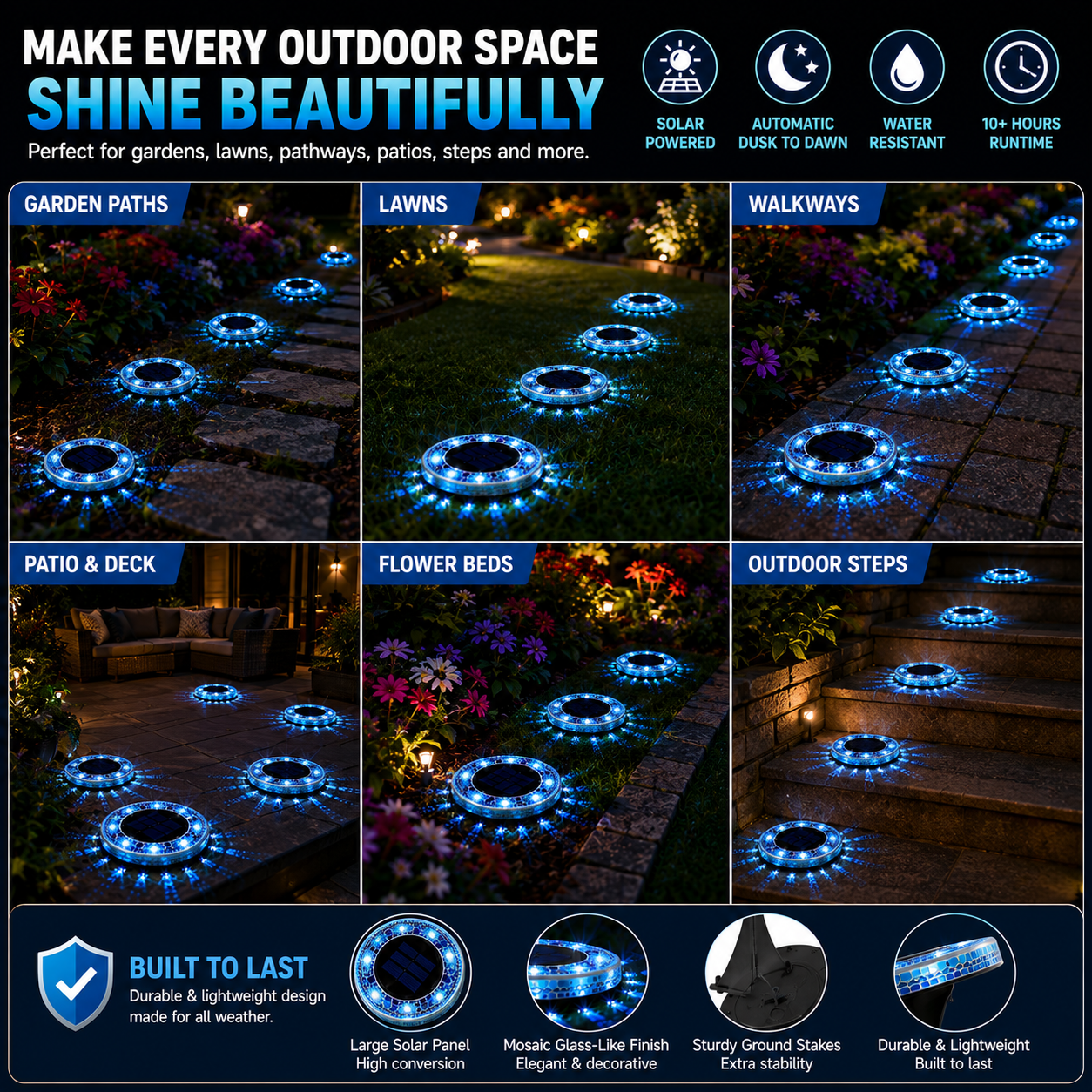 Solar Stained Glass Mosaic Disk Lights for Outdoor Pathways