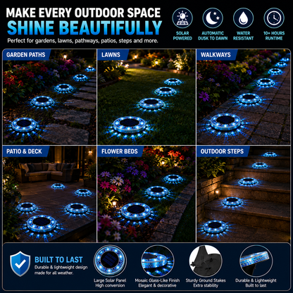 Solar Stained Glass Mosaic Disk Lights for Outdoor Pathways