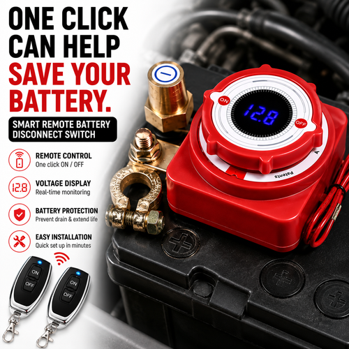 Smart Remote Battery Disconnect Switch with Voltage Display & Dual Key Fobs
