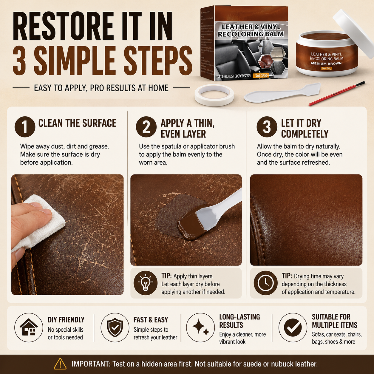 💞 Leather Repair Paste – Fills scratches & scuffs, restores texture. Available in multiple colours. Save your favourite sofa! 💺🛡️