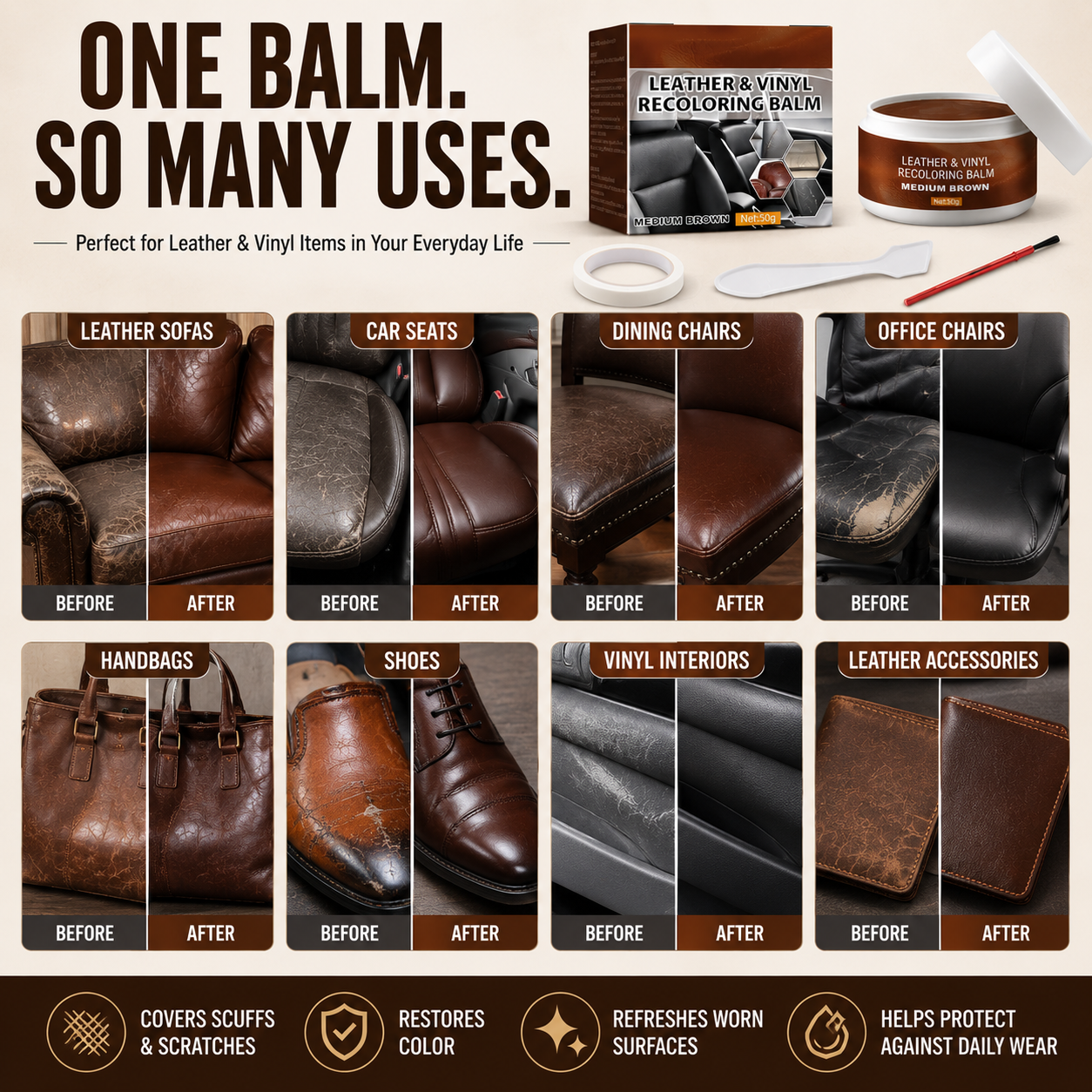 💞 Leather Repair Paste – Fills scratches & scuffs, restores texture. Available in multiple colours. Save your favourite sofa! 💺🛡️