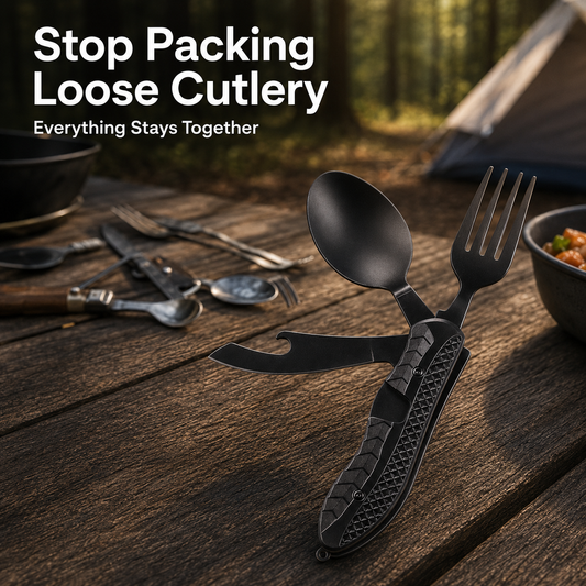 🏕️ Compact 3-in-1 Camping Flatware – Foldable Fork, Spoon & Knife for Travel