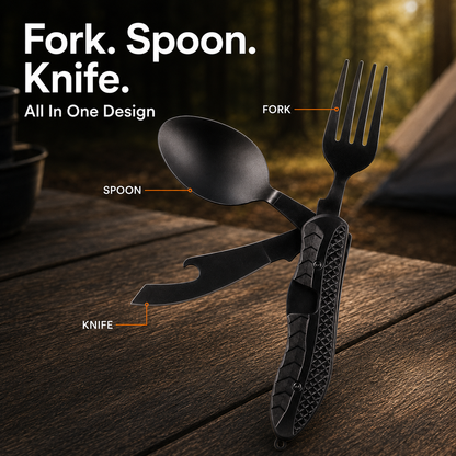 🏕️ Compact 3-in-1 Camping Flatware – Foldable Fork, Spoon & Knife for Travel