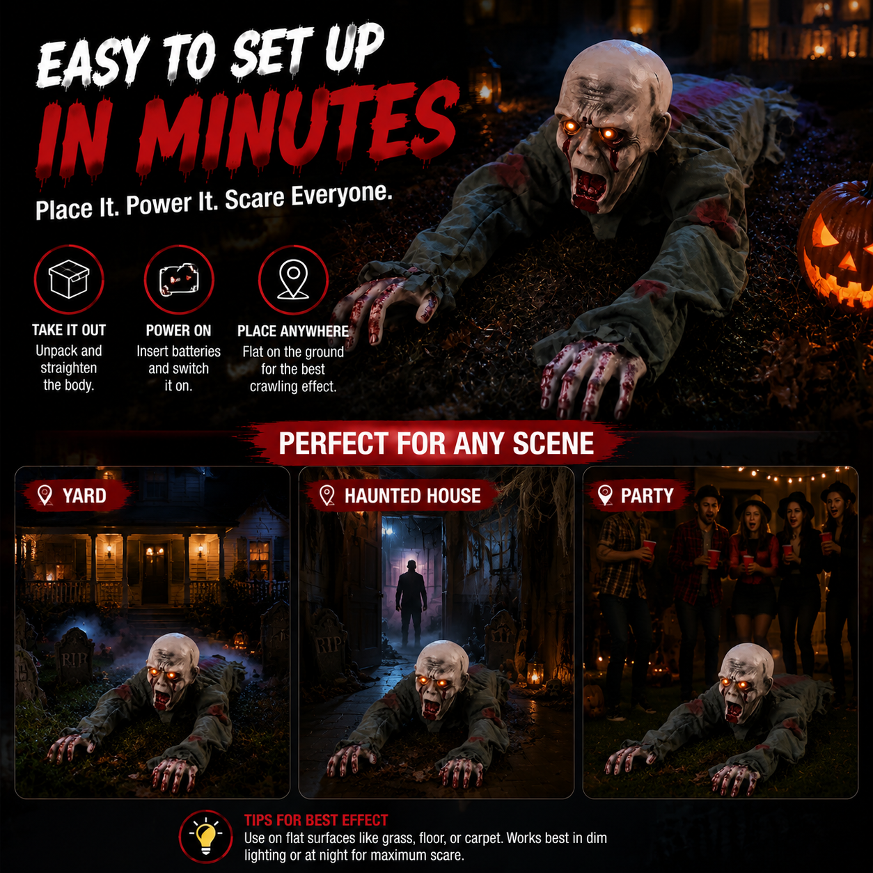 🎃 Creepy Crawling Ghost With Glowing Eyes – The Ultimate Halloween Yard Decoration