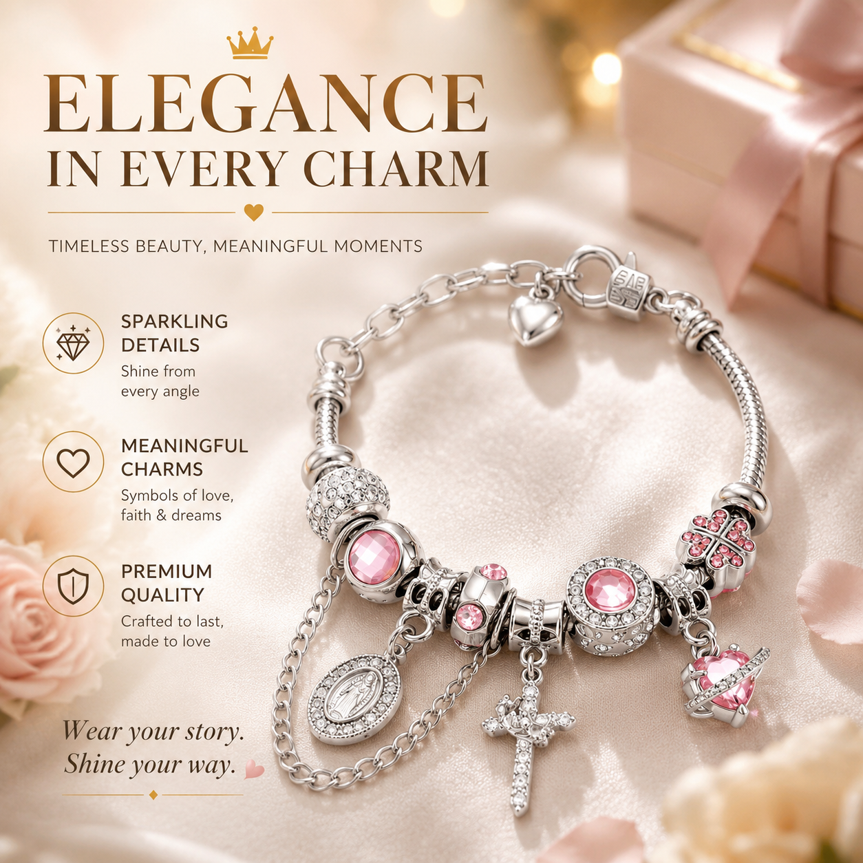 Aurora Two-Tone Detachable Charm Snake Chain Bracelet