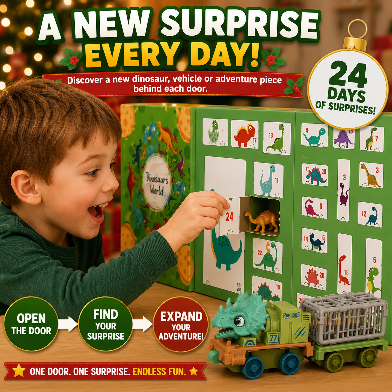 24-Day Dinosaur Train Advent Calendar with Pull-Back Cars & Play Map
