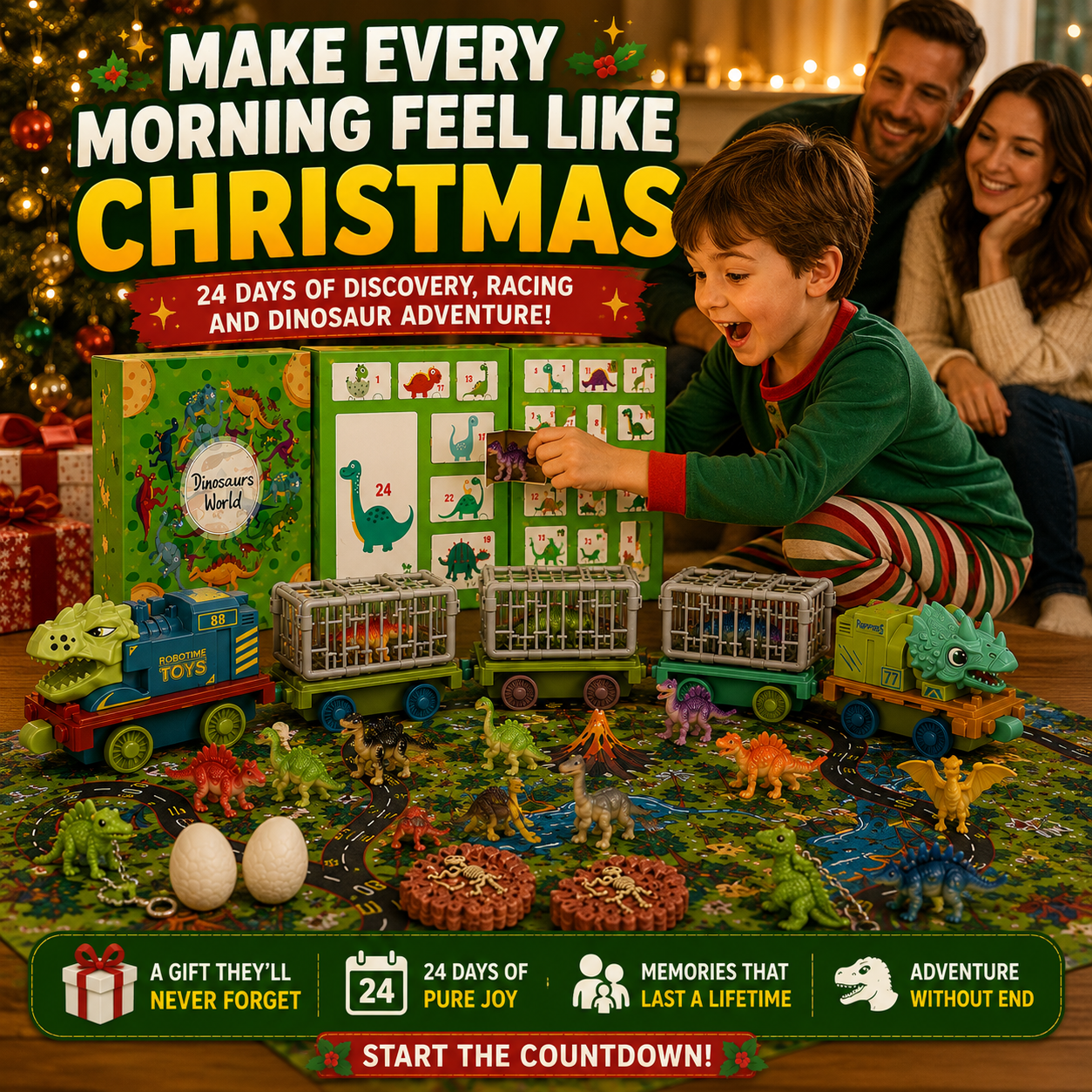 24-Day Dinosaur Train Advent Calendar with Pull-Back Cars & Play Map