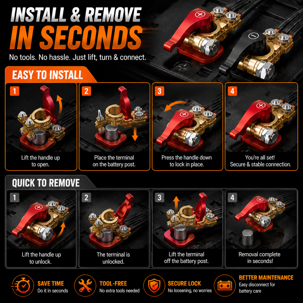 🚗🔋Quick-Release Battery Terminal Connectors with 25mm M8 Bolts