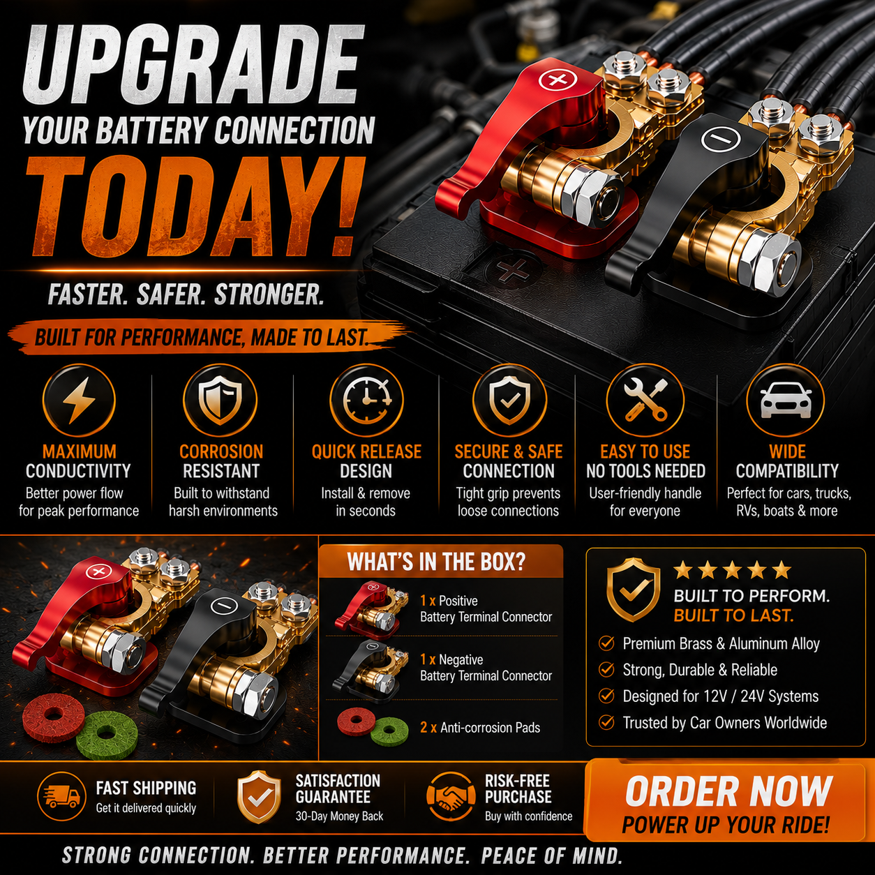 🚗🔋Quick-Release Battery Terminal Connectors with 25mm M8 Bolts