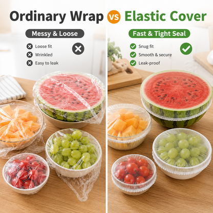 🍽️ 100-Pack Clear Elastic Food Covers – Stretch-to-Fit Covers for Bowls, Plates & Leftovers