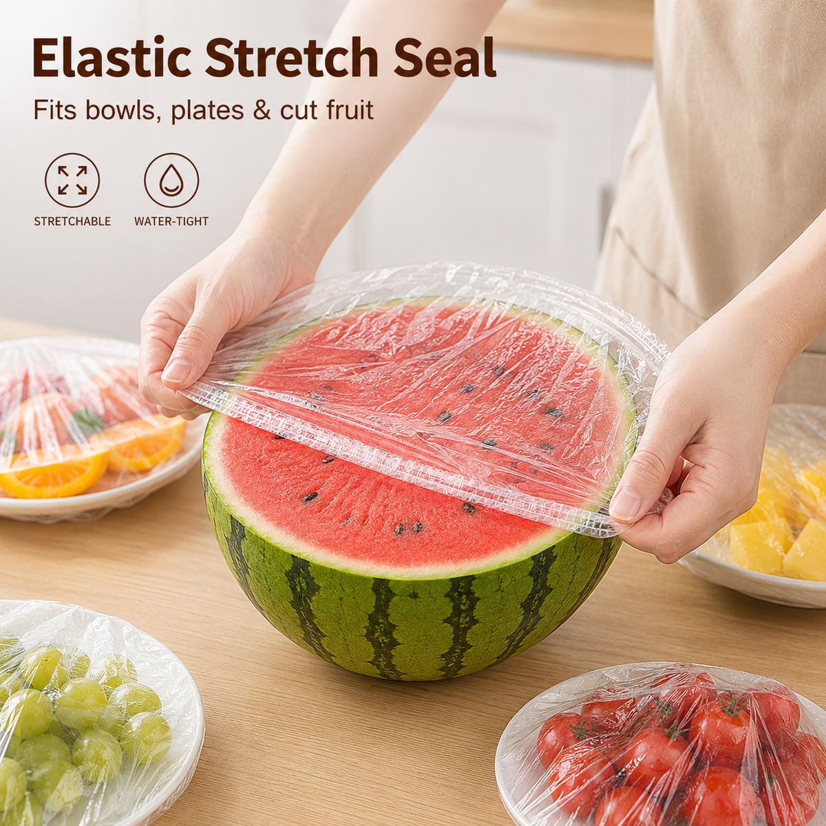 🍽️ 100-Pack Clear Elastic Food Covers – Stretch-to-Fit Covers for Bowls, Plates & Leftovers