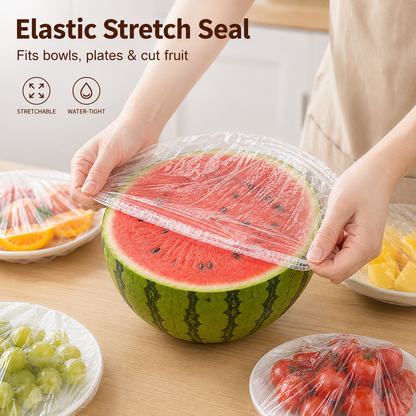 🍽️ 100-Pack Clear Elastic Food Covers – Stretch-to-Fit Covers for Bowls, Plates & Leftovers