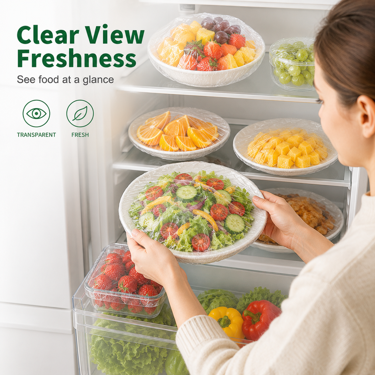 🍽️ 100-Pack Clear Elastic Food Covers – Stretch-to-Fit Covers for Bowls, Plates & Leftovers