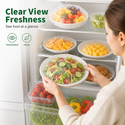 🍽️ 100-Pack Clear Elastic Food Covers – Stretch-to-Fit Covers for Bowls, Plates & Leftovers