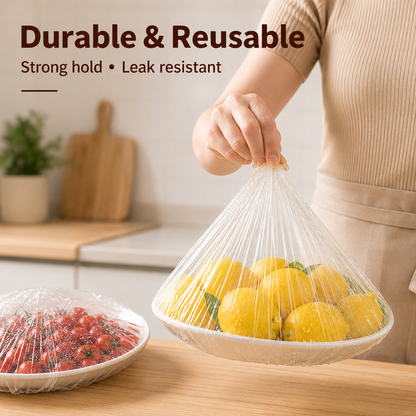 🍽️ 100-Pack Clear Elastic Food Covers – Stretch-to-Fit Covers for Bowls, Plates & Leftovers