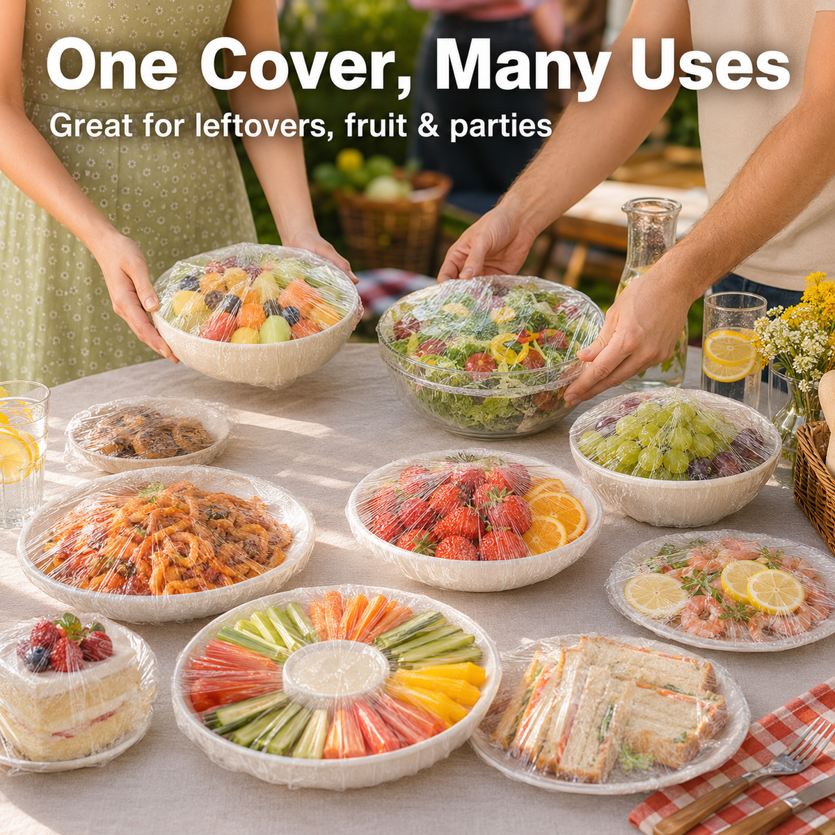 🍽️ 100-Pack Clear Elastic Food Covers – Stretch-to-Fit Covers for Bowls, Plates & Leftovers