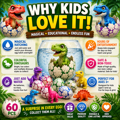 60PCS Hatching Dinosaur Eggs – Water Growing Dino Toy Set