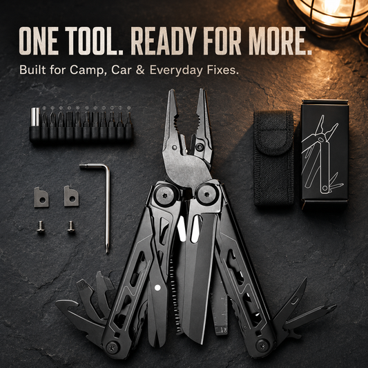 16-in-1 Camping Multi-Tool with Full-Size Scissors & Carrying Pouch