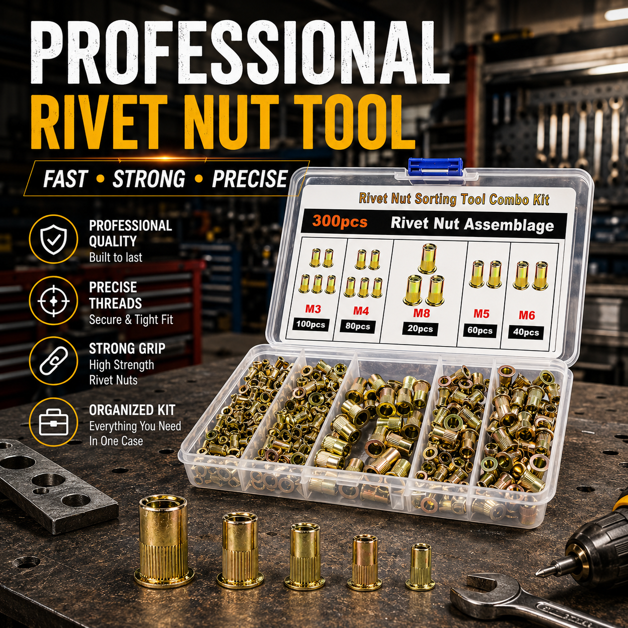 Hot🚀Head Rivet Nut Tool-M3 M4 M5 M6 M8 Rivnut Kit-Carbon Steel Rivnut Set