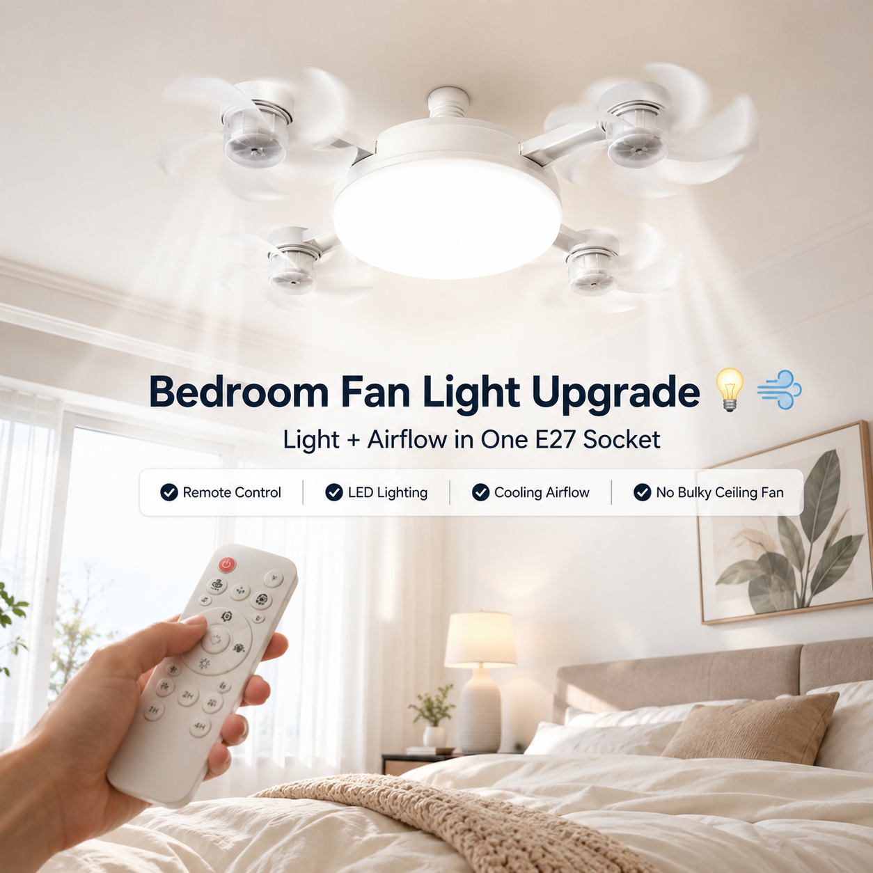 🔥 E27 Screw-In Ceiling Fan Light – 19.69" LED Cooling Fan with Remote for Hot Rooms
