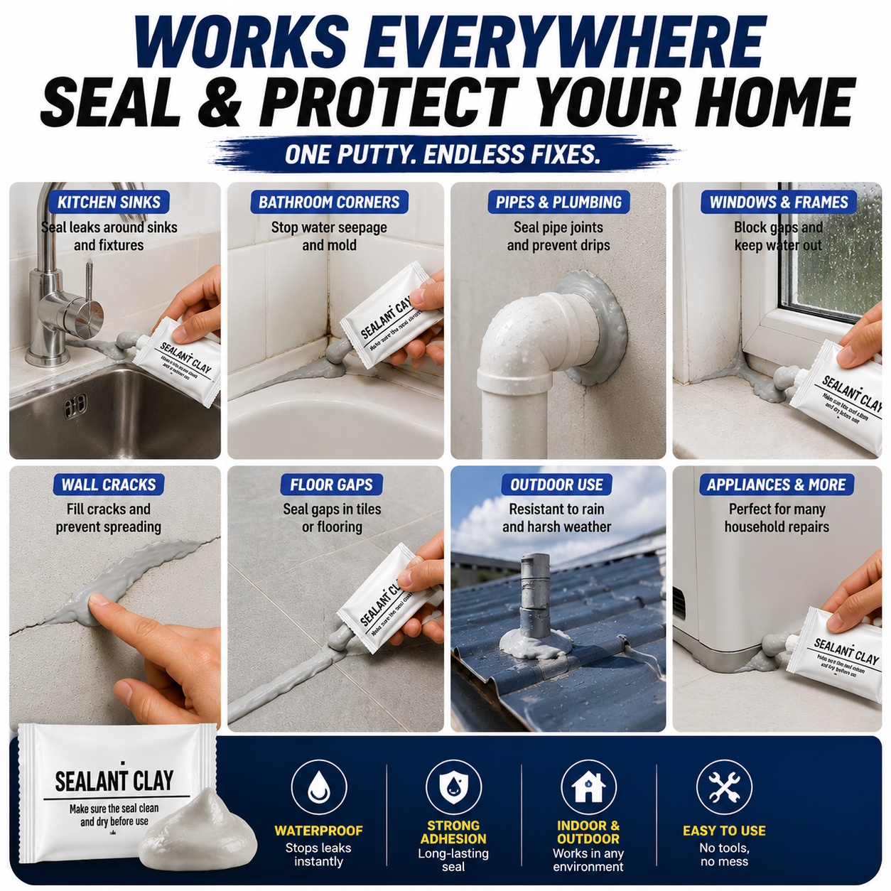 💧 Waterproof Sealing Putty – Fix Leaks, Cracks & Gaps in Minutes Without Tools(10Pcs)