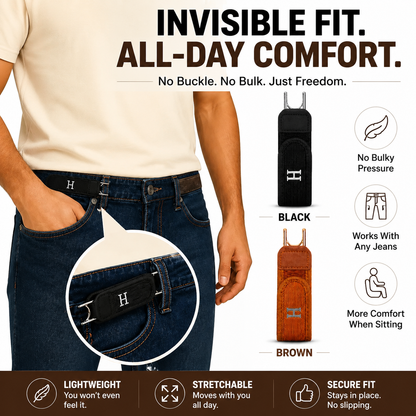 No Buckle Stretch Belt for Jeans with Low-Profile Hook