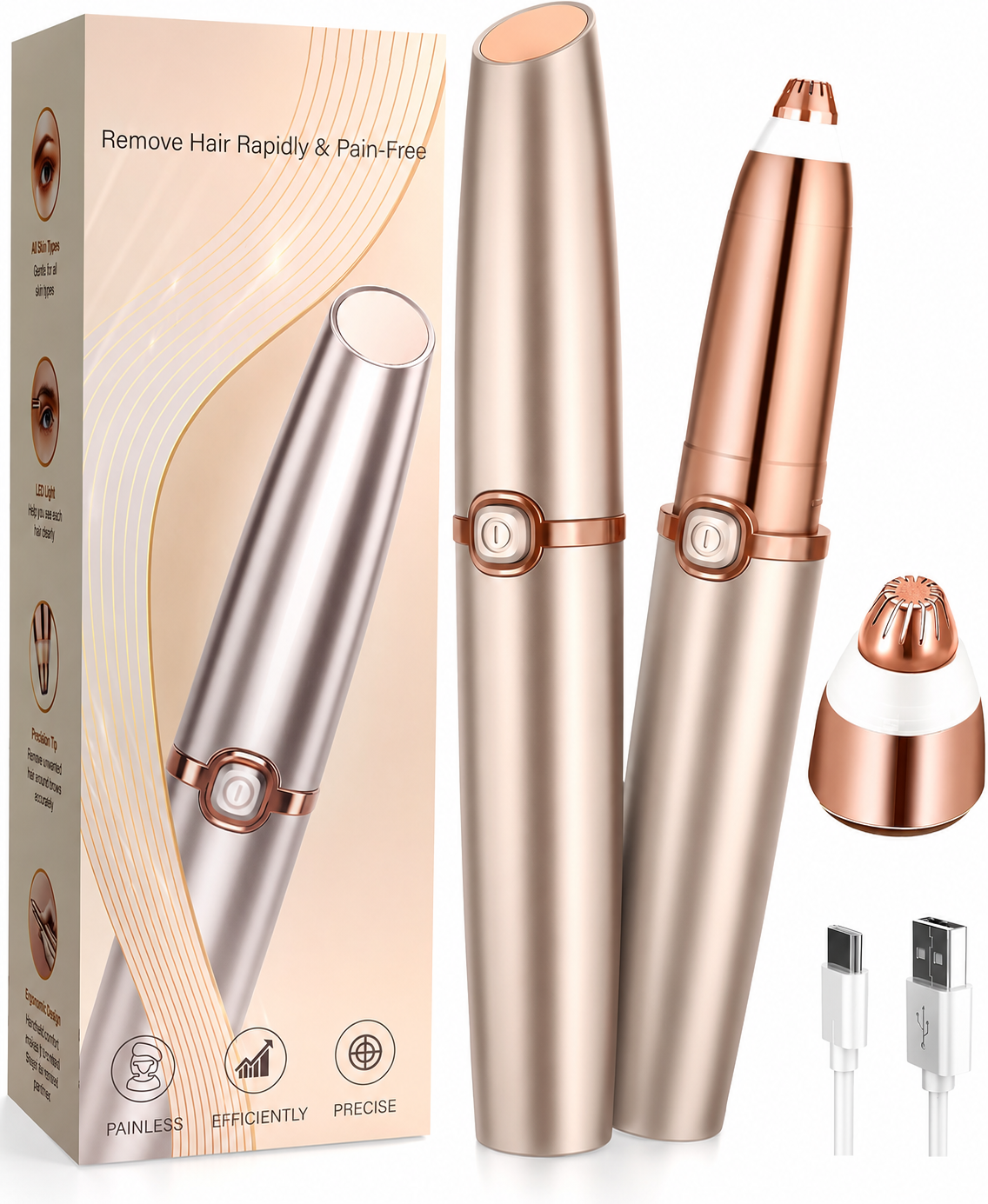 2 in 1 Electric Painless Facial Eyebrow Trimmer