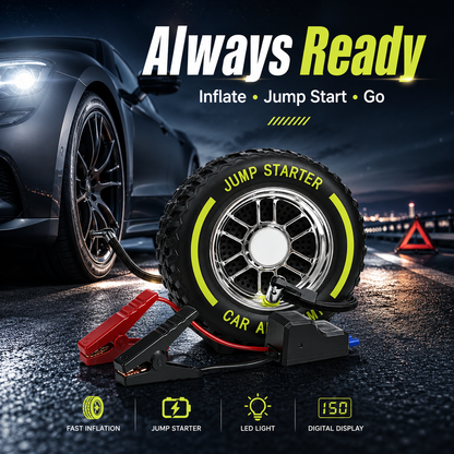 🚗Inflate • Jump Start • Light • Go-4-in-1 Portable Tire Inflator & Jump Starter
