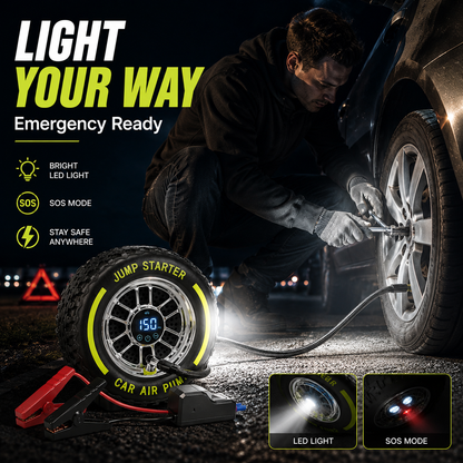 🚗Inflate • Jump Start • Light • Go-4-in-1 Portable Tire Inflator & Jump Starter