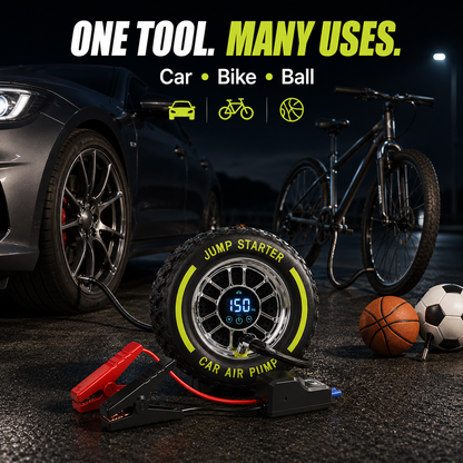 🚗Inflate • Jump Start • Light • Go-4-in-1 Portable Tire Inflator & Jump Starter