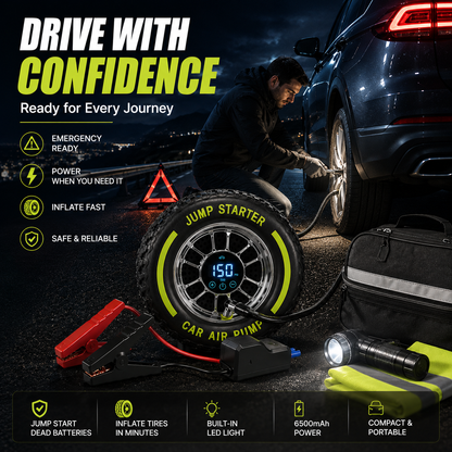 🚗Inflate • Jump Start • Light • Go-4-in-1 Portable Tire Inflator & Jump Starter
