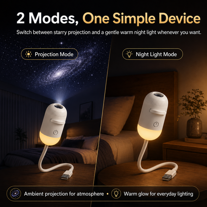 🌌2-in-1 Projector & Warm Night Light – USB Starry Sky Lamp