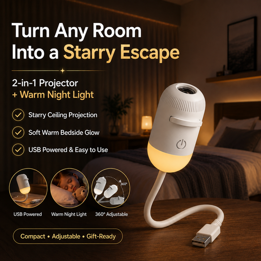 🌌2-in-1 Projector & Warm Night Light – USB Starry Sky Lamp