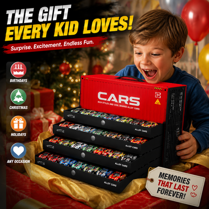 🚨⏳ Last Day 50% OFF! 🚗 48PCS Pull-Back Alloy Racing Car Set | 4-Layer Garage Storage & Racing Track Play Mat 🎁