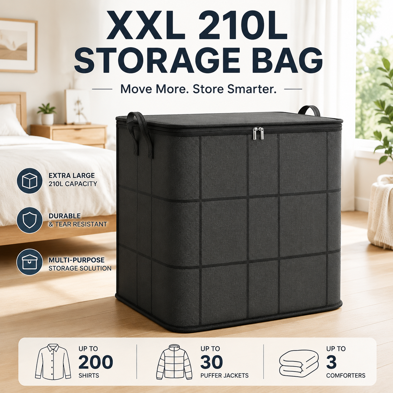 🔥 Hot sell! 🏠 XXL 210L Storage Bag – Large Capacity Moving & Closet Organizer for Quilts, Bedding & Sweaters.