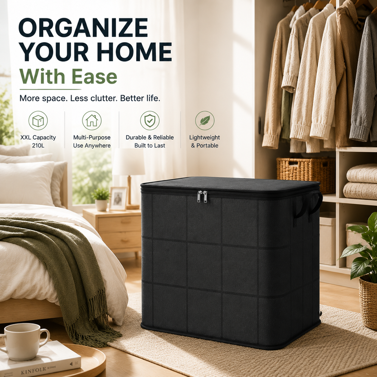 🔥 Hot sell! 🏠 XXL 210L Storage Bag – Large Capacity Moving & Closet Organizer for Quilts, Bedding & Sweaters.