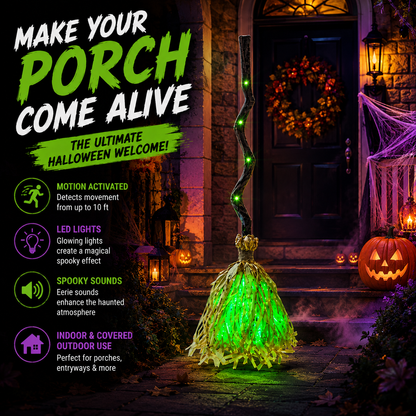 35" Animated Dancing Witch Broom – Motion Activated Halloween Decor