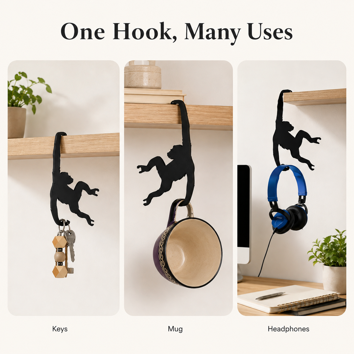 🐒🍌Monkey Hanger Hooks – 3-Pack Space-Saving Utility Hooks