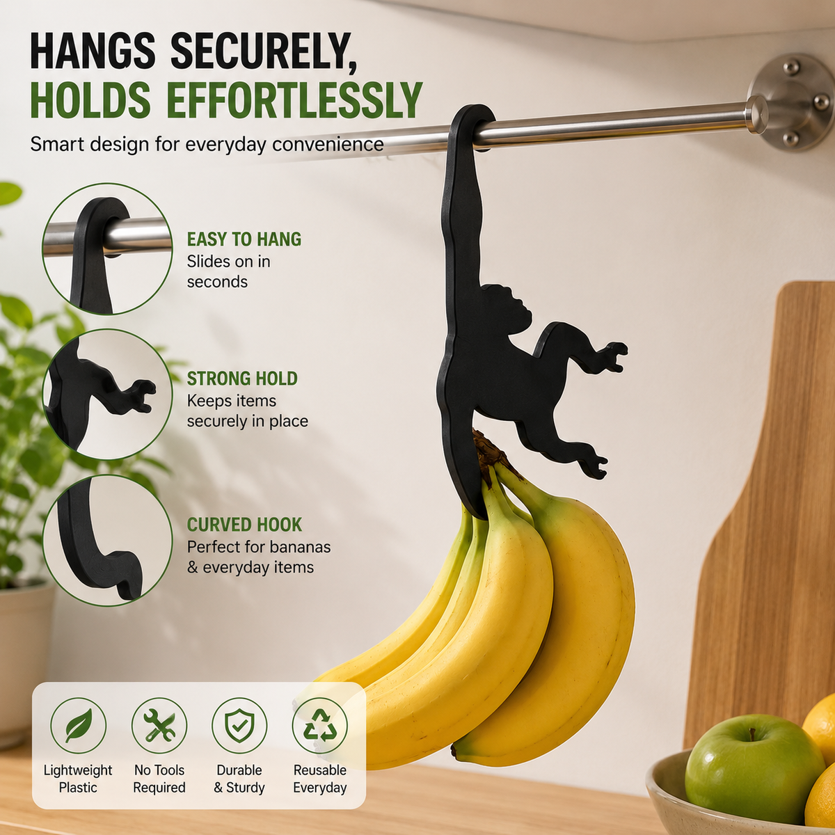 🐒🍌Monkey Hanger Hooks – 3-Pack Space-Saving Utility Hooks