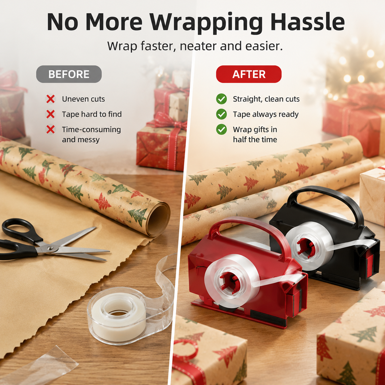 🎁2-in-1 Wrapping PaperCutter & Tape Dispenser -Faster Gift Wrapping Tool