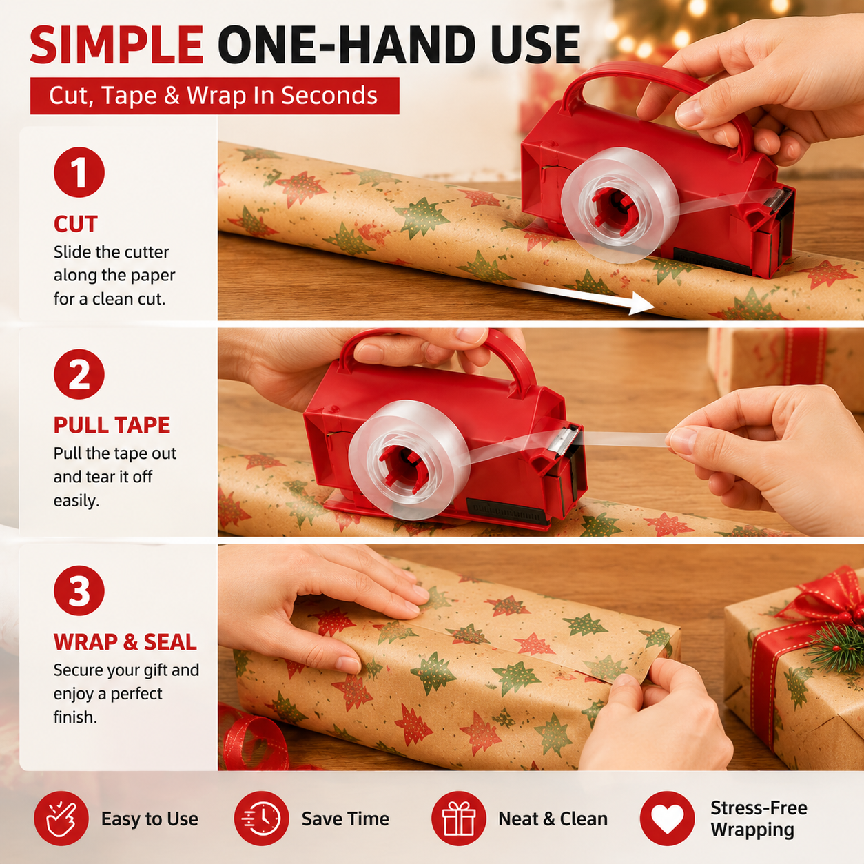 🎁2-in-1 Wrapping PaperCutter & Tape Dispenser -Faster Gift Wrapping Tool
