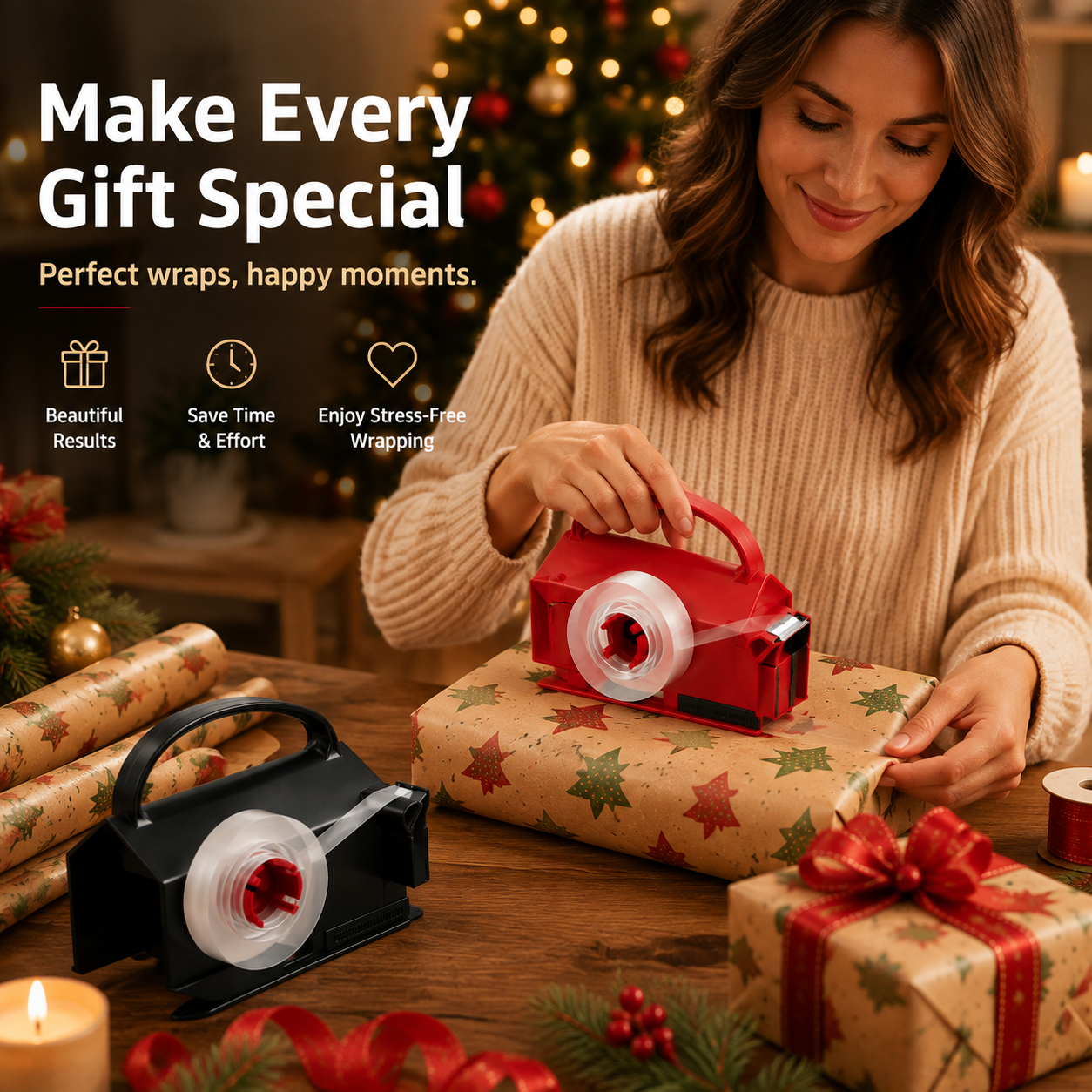 🎁2-in-1 Wrapping PaperCutter & Tape Dispenser -Faster Gift Wrapping Tool