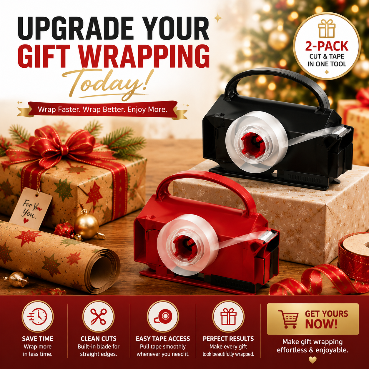 🎁2-in-1 Wrapping PaperCutter & Tape Dispenser -Faster Gift Wrapping Tool