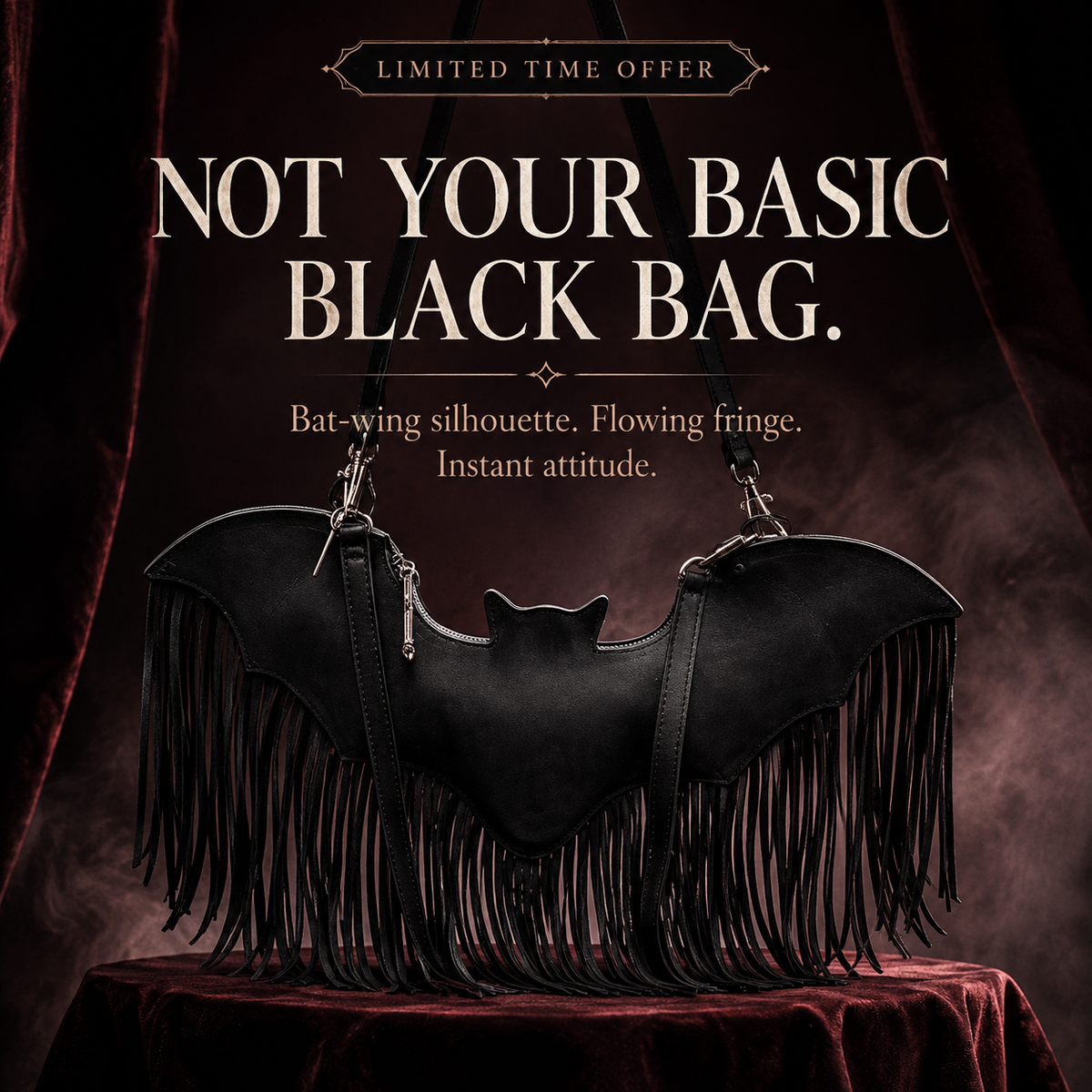 🦇 Bat Wing Fringe Shoulder Bag-Gothic Statement Purse✨