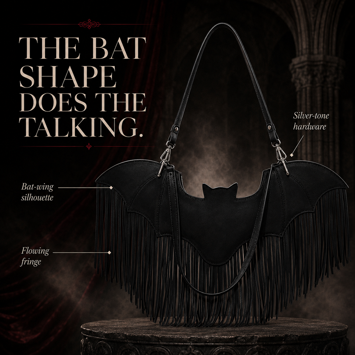 🦇 Bat Wing Fringe Shoulder Bag-Gothic Statement Purse✨