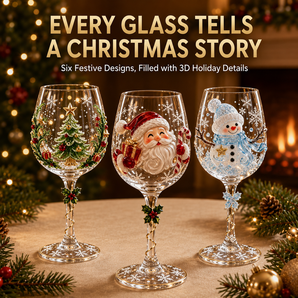 🍷3D Christmas Collectible Stemmed Glass – 6 Festive Designs