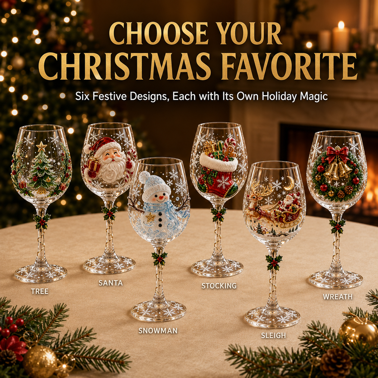 🍷3D Christmas Collectible Stemmed Glass – 6 Festive Designs