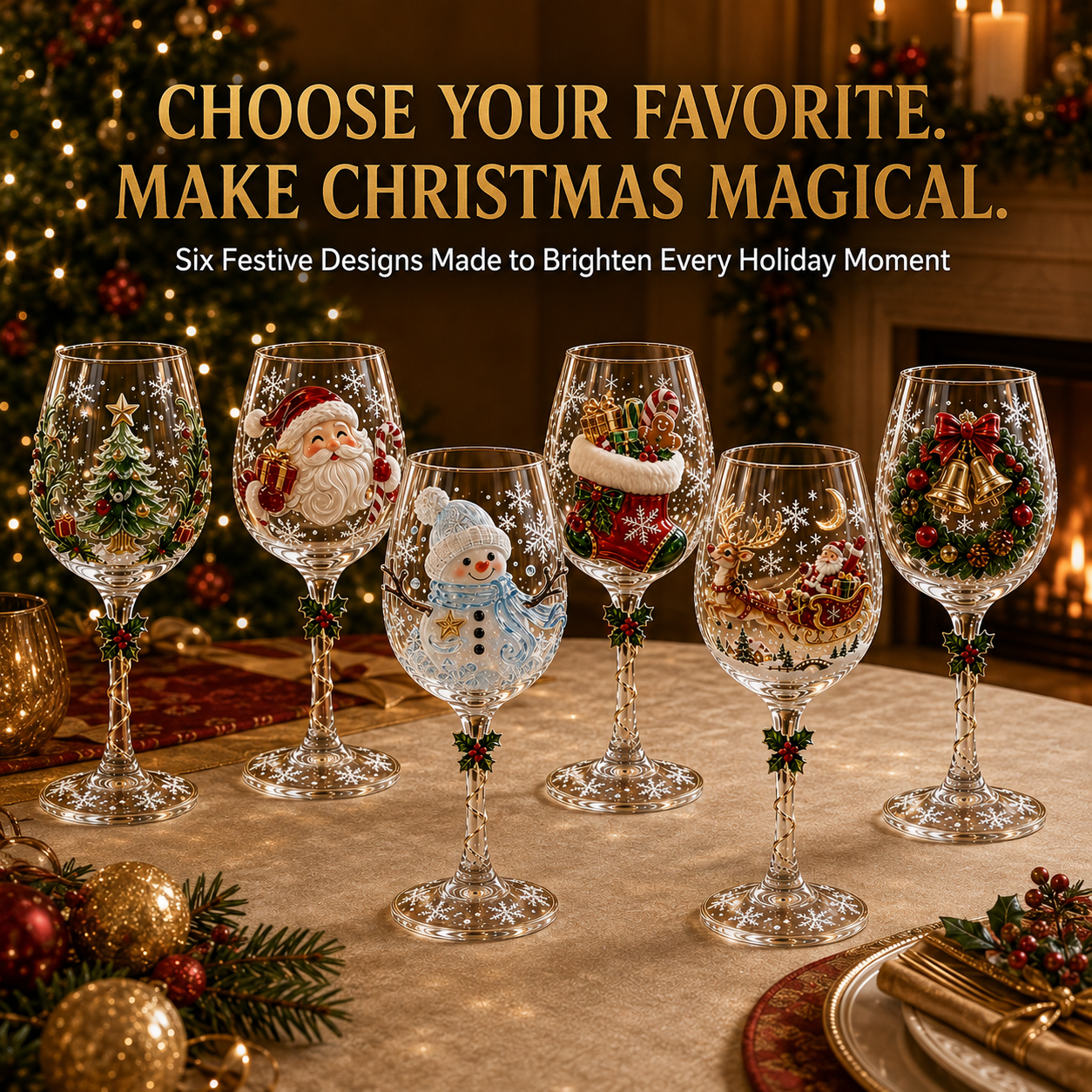 🍷3D Christmas Collectible Stemmed Glass – 6 Festive Designs