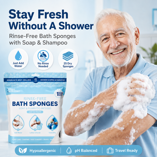 🚿 Rinse-Free Shower Wipes – Soap & Shampoo Infused, pH-Balanced for Elderly, Gym, Camping & Travel
